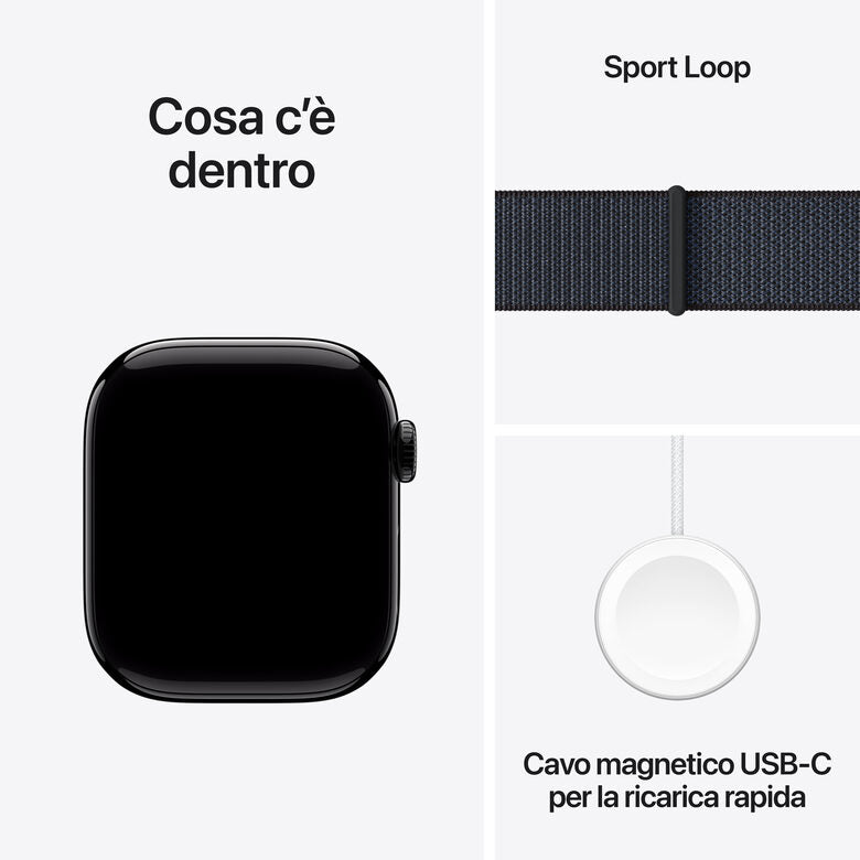 Apple Watch Series 10 Serie 10 GPS + Cellular 42mm Cassa in Alluminio color Jet Black con Sport Loop