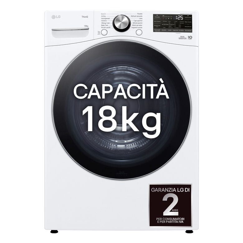 LG RH18U8AVCW Asciugatrice A Libera Installazione 18 Kg, Pompa Di Calore, Dual Inverter, Motore Direct Drive, AI Dry, Wi-Fi, Classe D, Bianca