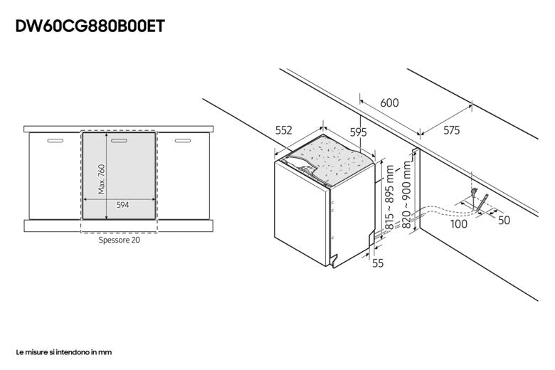 Samsung DW60CG880B00 Lavastoviglie a Incasso Scomparsa Totale Serie 8700 14 coperti A Terzo cesto per posate