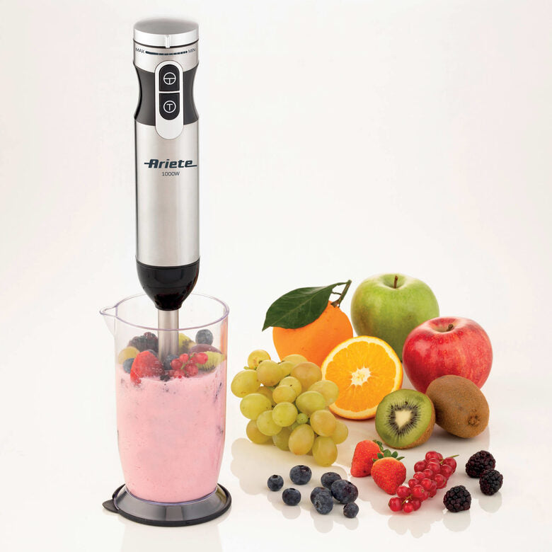 Ariete 898/1 4 Blades Multiprep 7in1, Frullatore a immersione, 7 funzioni, 1000W, 10 velocità + turbo, Capacità 2 L, Accessori inclusi, Silver