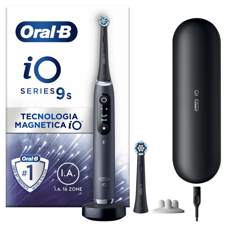 Oral-B iO Spazzolino Elettrico Ricaricabile 9S Nero, 2 Testine, 1 Custodia Da Viaggio Ricaricabile