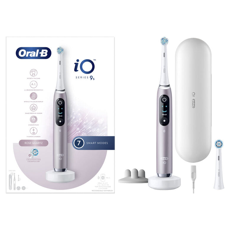 Oral-B iO Spazzolino Elettrico Ricaricabile iO9S Rosa Quarzo, 2 Testine, 1 Custodia Da Viaggio Ricaricabile