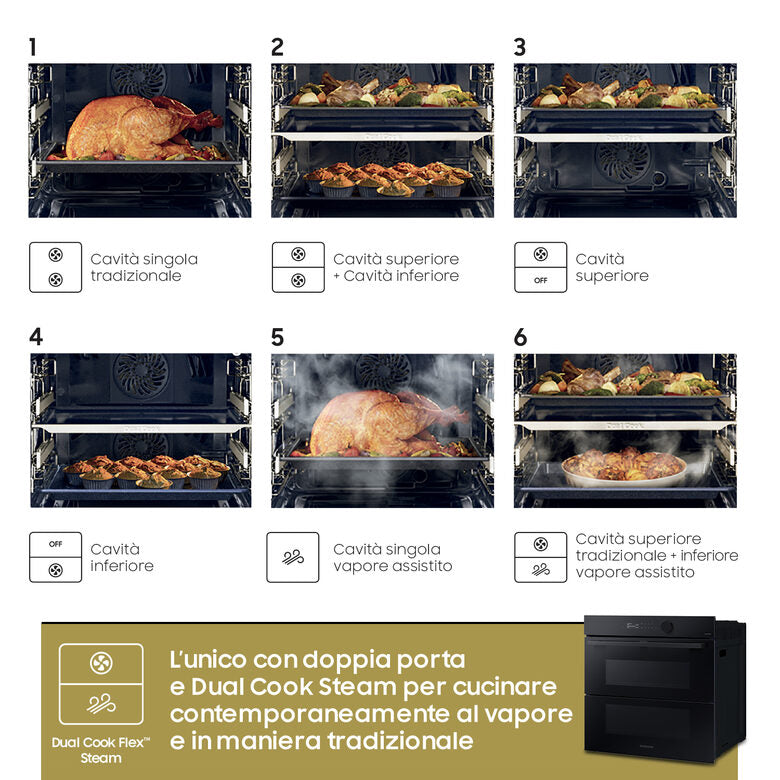 Samsung NV7B5760WBK Forno a incasso a Vapore Serie 5 76 L A+ Vetro Nero