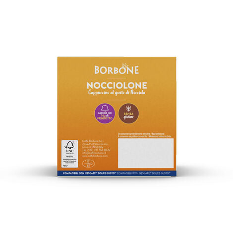 Caffè Borbone Miscela Nocciolone Cappuccino Gusto Nocciola SENZA GLUTINE in capsule 16pz compatibili con macchine a marchio Nescafè®  Dolce Gusto®