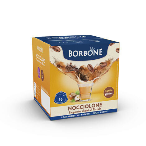 Caffè Borbone Miscela Nocciolone Cappuccino Gusto Nocciola SENZA GLUTINE in capsule 16pz compatibili con macchine a marchio Nescafè®  Dolce Gusto®