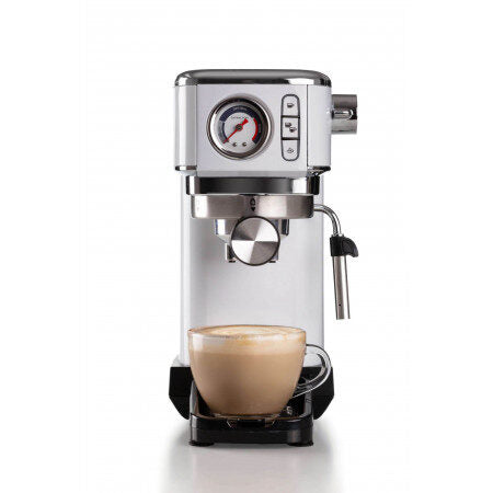 Ariete 1381 Macchina da caffè con manometro, compatibile con caffè in polvere e cialde ESE, 1300 W, Capacità 1,1 L, 15 bar di pressione, Filtro 1 o 2 tazze, Dispositivo Cappuccino Bianco