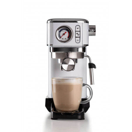 Ariete 1381 Macchina da caffè con manometro, compatibile con caffè in polvere e cialde ESE, 1300 W, Capacità 1,1 L, 15 bar di pressione, Filtro 1 o 2 tazze, Dispositivo Cappuccino Bianco