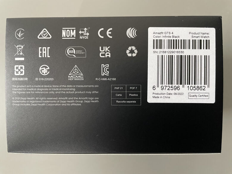 Amazfit GTS 4 4,45 cm (1.75") AMOLED 43 mm Nero GPS (satellitare)
