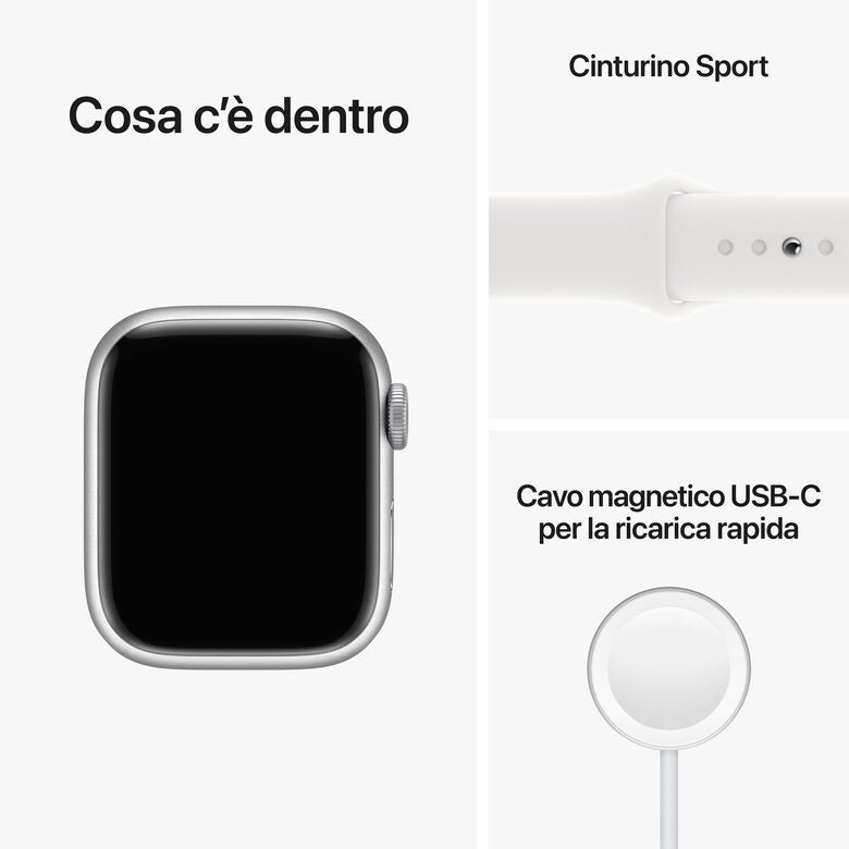 Apple Watch Series 8 GPS + Cellular 41mm Cassa in Alluminio color Argento con Cinturino Sport Band Bianco - Regular