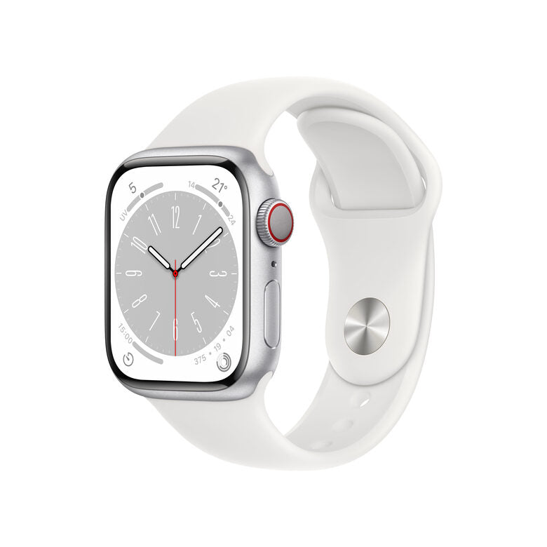 Apple Watch Series 8 GPS + Cellular 41mm Cassa in Alluminio color Argento con Cinturino Sport Band Bianco - Regular