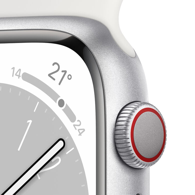 Apple Watch Series 8 GPS + Cellular 41mm Cassa in Alluminio color Argento con Cinturino Sport Band Bianco - Regular