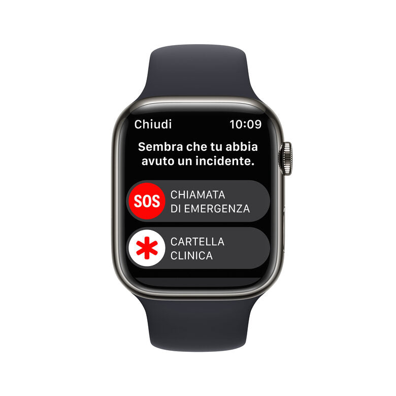 Apple Watch Series 8 GPS + Cellular 45mm Cassa in Acciaio Inossidabile color Grafite con Cinturino Sport Band Mezzanotte - Regular