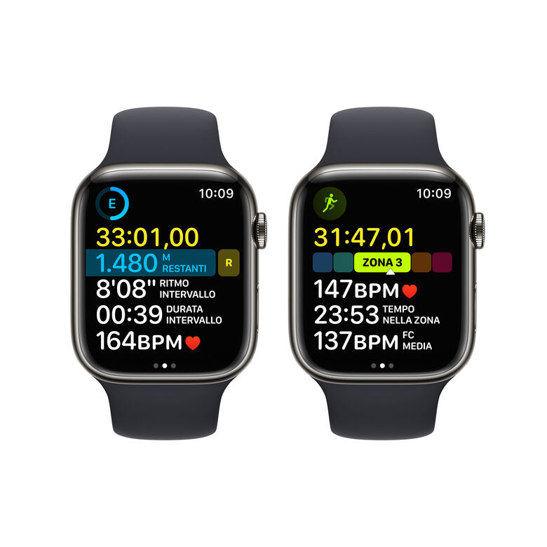 Apple Watch Series 8 GPS + Cellular 45mm Cassa in Acciaio Inossidabile color Grafite con Cinturino Sport Band Mezzanotte - Regular