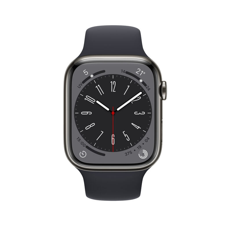 Apple Watch Series 8 GPS + Cellular 45mm Cassa in Acciaio Inossidabile color Grafite con Cinturino Sport Band Mezzanotte - Regular