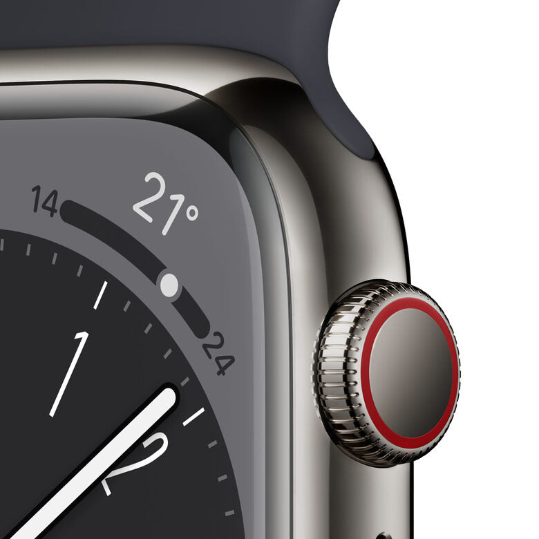 Apple Watch Series 8 GPS + Cellular 45mm Cassa in Acciaio Inossidabile color Grafite con Cinturino Sport Band Mezzanotte - Regular