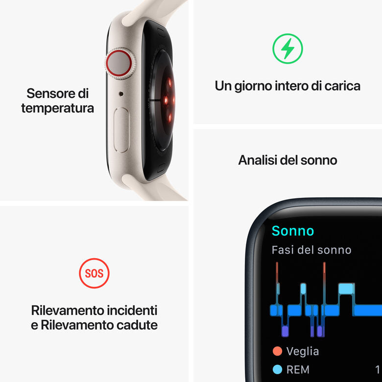 Apple Watch Series 8 GPS + Cellular 45mm Cassa in Alluminio color Mezzanotte con Cinturino Sport Band Mezzanotte - Regular