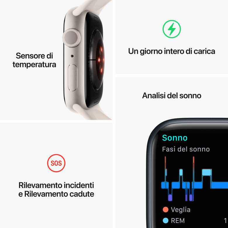 Apple Watch Series 8 GPS 45mm Cassa in Alluminio color Argento con Cinturino Sport Band Bianco - Regular