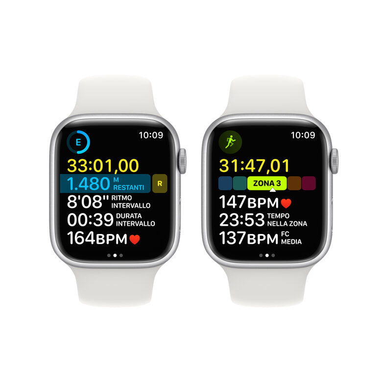 Apple Watch Series 8 GPS 45mm Cassa in Alluminio color Argento con Cinturino Sport Band Bianco - Regular
