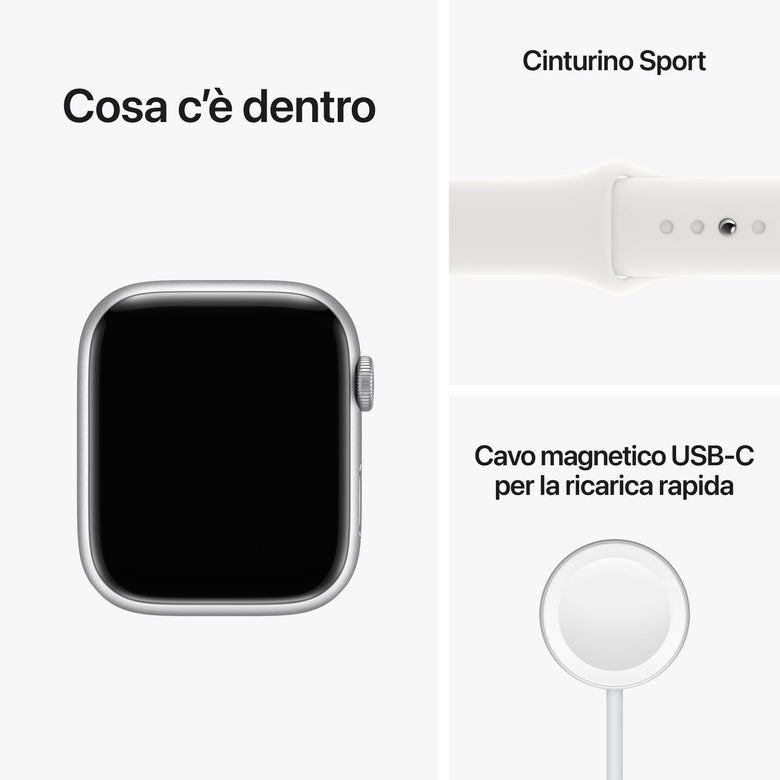 Apple Watch Series 8 GPS 45mm Cassa in Alluminio color Argento con Cinturino Sport Band Bianco - Regular