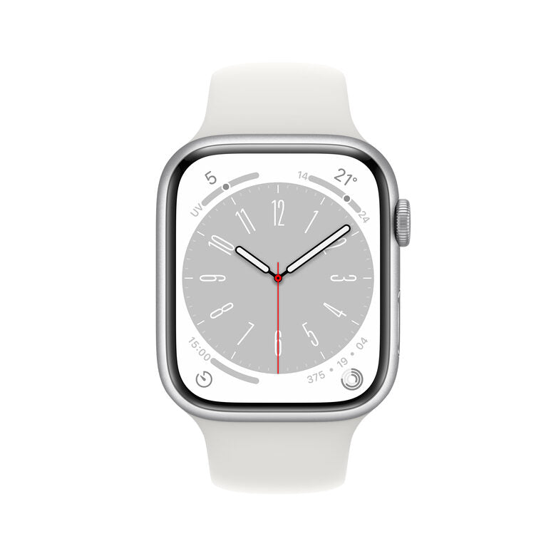 Apple Watch Series 8 GPS 45mm Cassa in Alluminio color Argento con Cinturino Sport Band Bianco - Regular