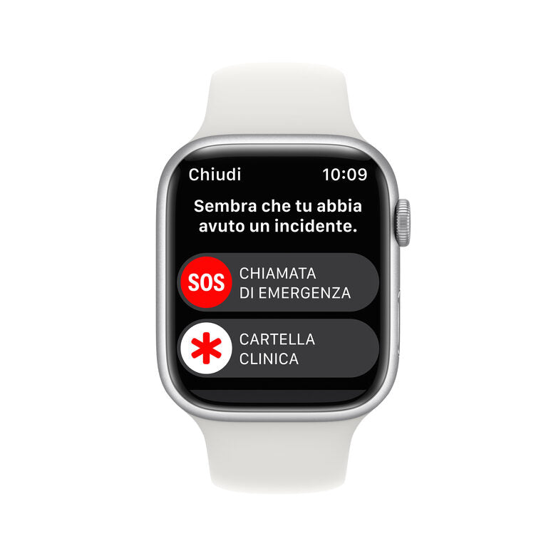 Apple Watch Series 8 GPS 45mm Cassa in Alluminio color Argento con Cinturino Sport Band Bianco - Regular