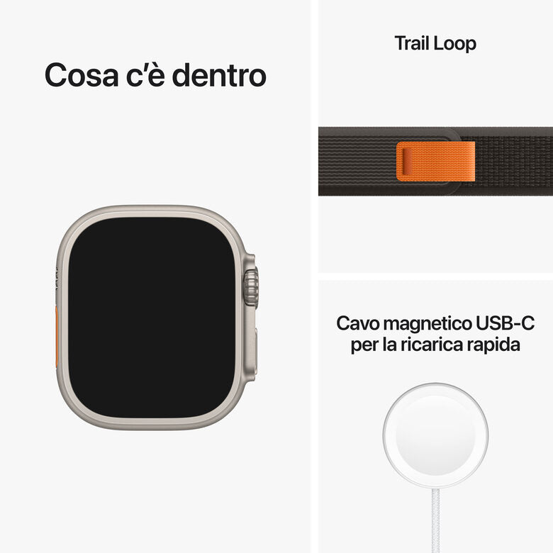Apple Watch Ultra GPS + Cellular, 49mm Cassa in Titanio con Cinturino Trail Loop Nero/Grigio - M/L