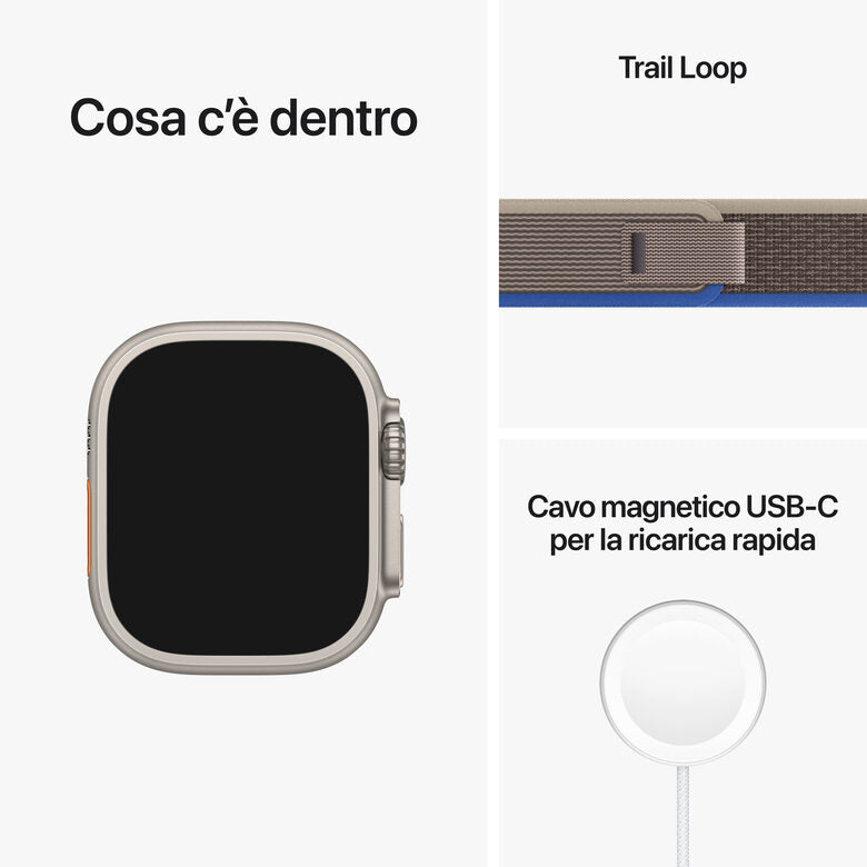 Apple Watch Ultra GPS + Cellular, 49mm Cassa in Titanio con Cinturino Trail Loop Blu/Grigio - M/L