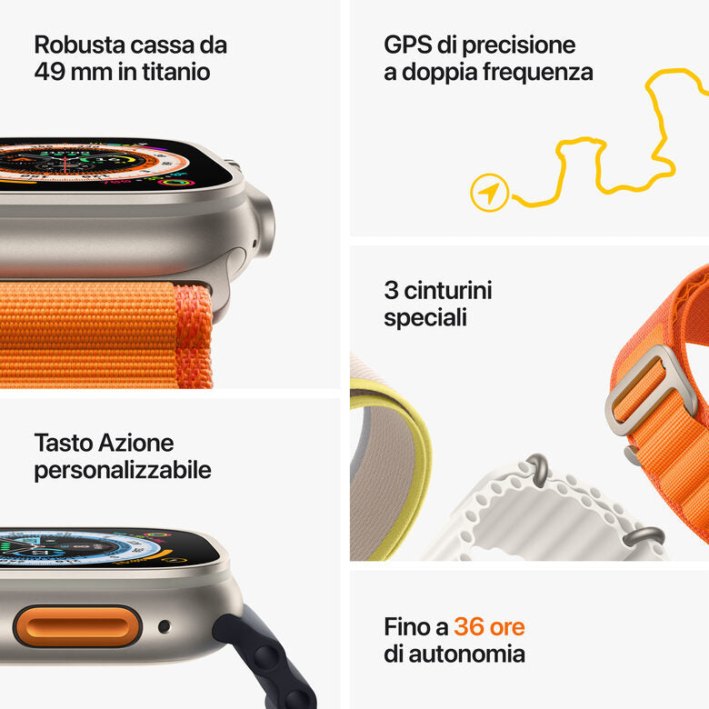 Apple Watch Ultra GPS + Cellular, 49mm Cassa in Titanio con Cinturino Trail Loop Giallo/Beige - M/L