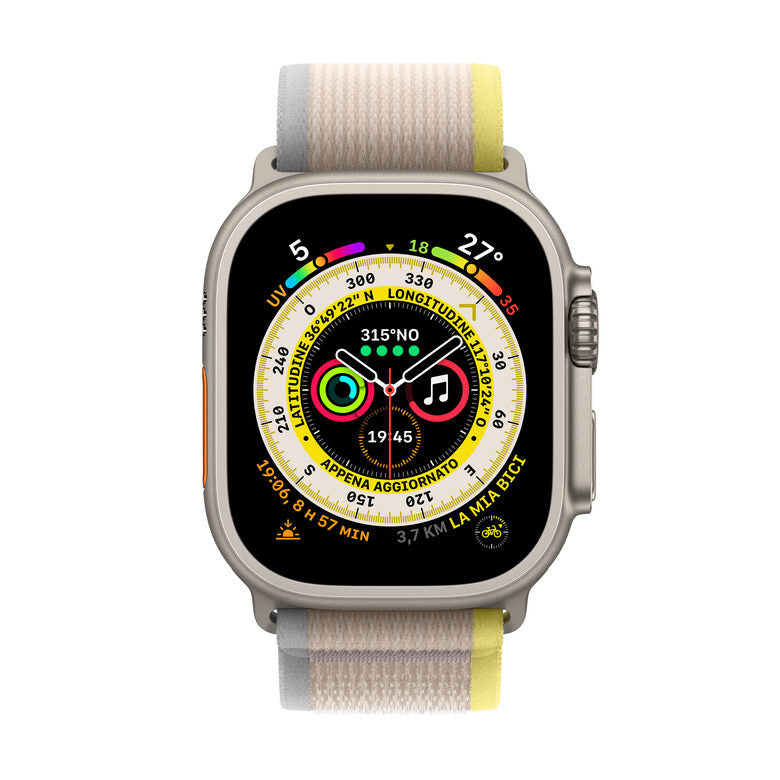 Apple Watch Ultra GPS + Cellular, 49mm Cassa in Titanio con Cinturino Trail Loop Giallo/Beige - M/L