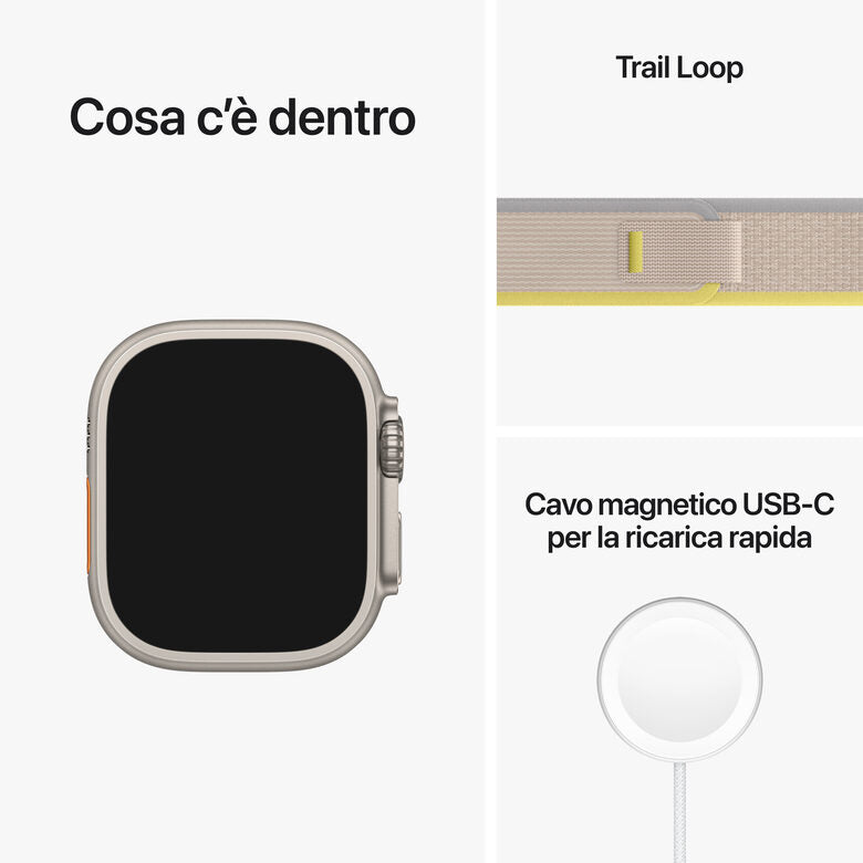 Apple Watch Ultra GPS + Cellular, 49mm Cassa in Titanio con Cinturino Trail Loop Giallo/Beige - M/L