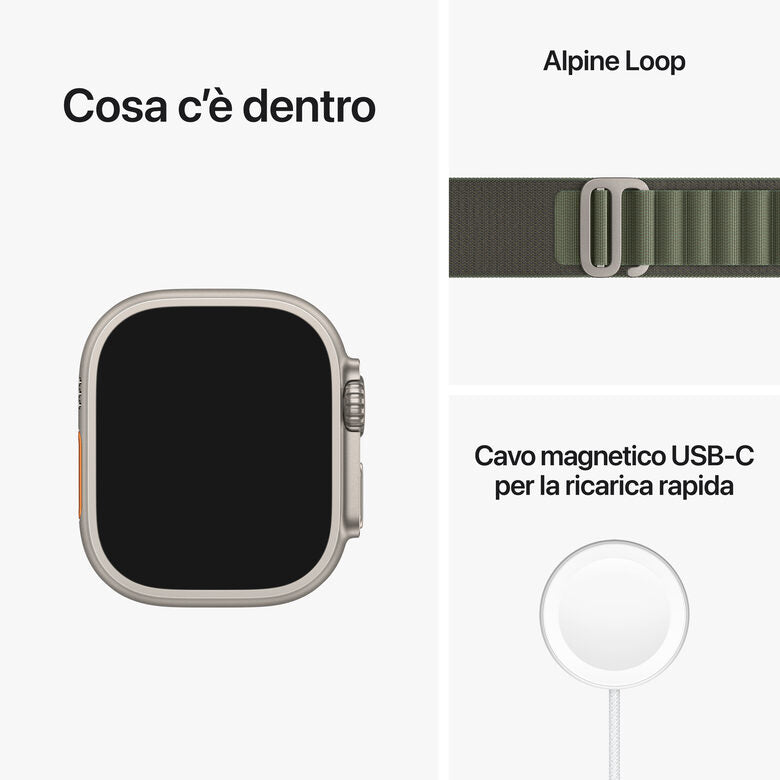 Apple Watch Ultra GPS + Cellular, 49mm Cassa in Titanio con Cinturino Alpine Loop Verde - Medium