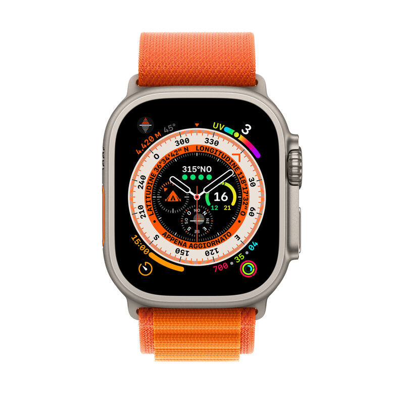 Apple Watch Ultra GPS + Cellular, 49mm Cassa in Titanio con Cinturino Alpine Loop Arancione - Medium