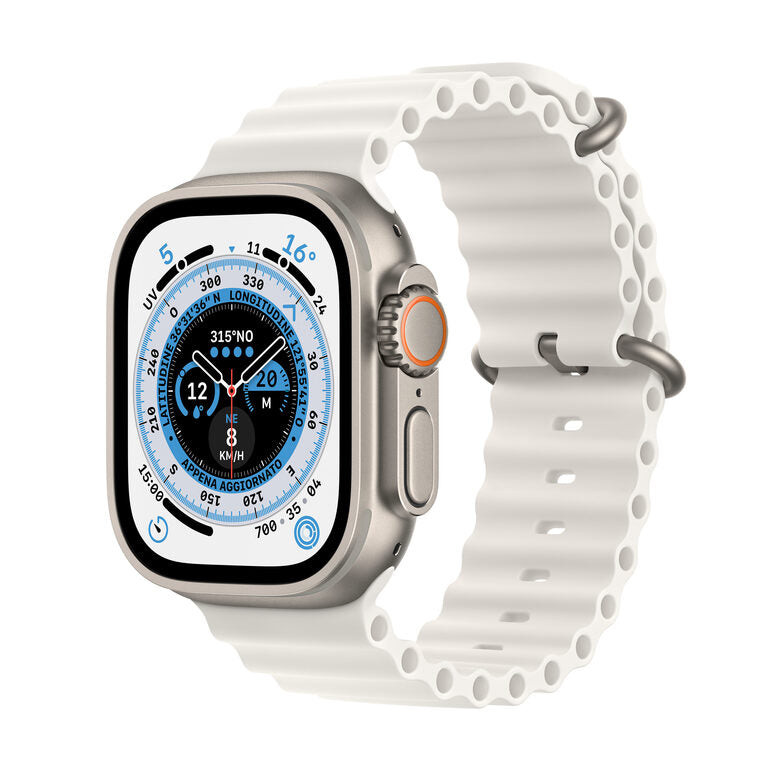 Apple Watch Ultra GPS + Cellular, 49mm Cassa in Titanio con Cinturino Band Ocean Bianco