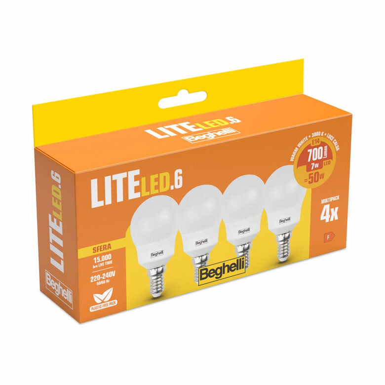 Beghelli LiteLED.6 Lampadina a risparmio energetico Bianco caldo 3000 K 7 W E14 F