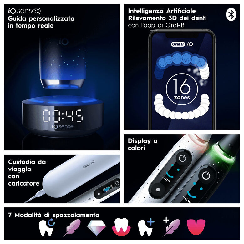 Oral-B iO Spazzolino Elettrico Ricaricabile 10 Bianco,1 Testina, 1 Custodia Da Viaggio ricaricabile, 1 Caricatore Sense