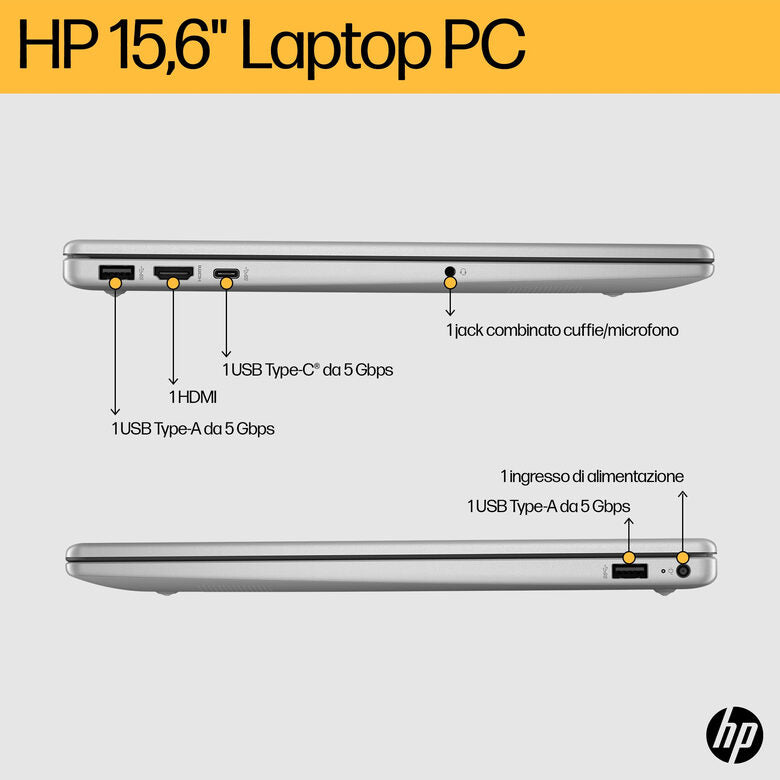 HP 15-fc0027nl AMD Ryzen™ 3 7320U Computer portatile 39,6 cm (15.6") Full HD 8 GB LPDDR5-SDRAM 256 GB SSD Wi-Fi 6 (802.11ax) Windows 11 Home in S mode Grigio