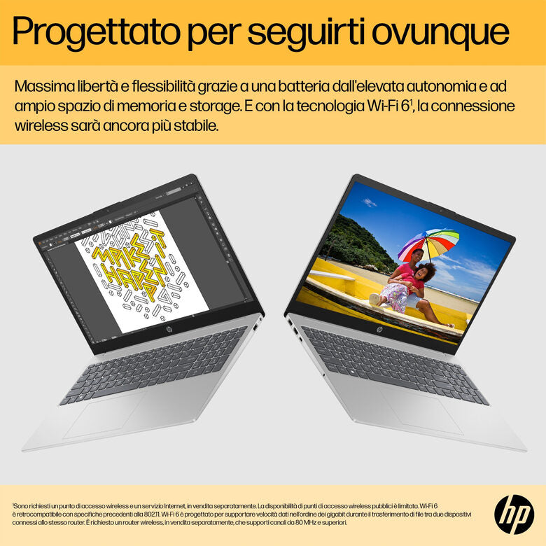 HP 15-fc0027nl AMD Ryzen™ 3 7320U Computer portatile 39,6 cm (15.6") Full HD 8 GB LPDDR5-SDRAM 256 GB SSD Wi-Fi 6 (802.11ax) Windows 11 Home in S mode Grigio