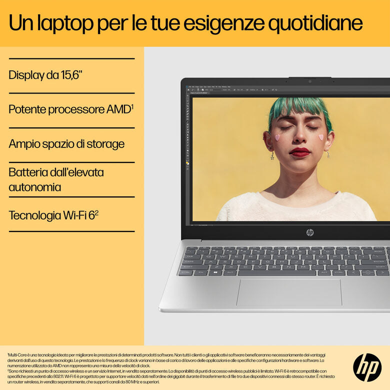 HP 15-fc0084nl AMD Ryzen™ 5 5625U Computer portatile 39,6 cm (15.6") Full HD 8 GB DDR4-SDRAM 512 GB SSD Wi-Fi 6 (802.11ax) Windows 11 Home Argento