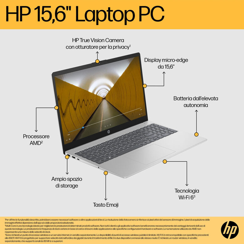 HP 15-fc0027nl AMD Ryzen™ 3 7320U Computer portatile 39,6 cm (15.6") Full HD 8 GB LPDDR5-SDRAM 256 GB SSD Wi-Fi 6 (802.11ax) Windows 11 Home in S mode Grigio