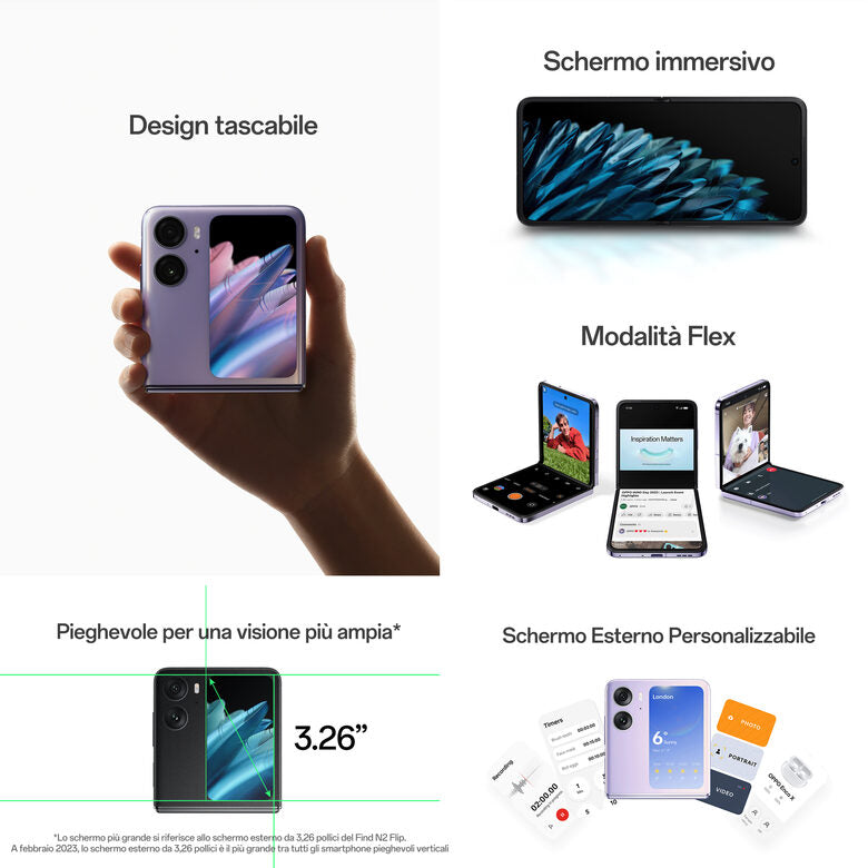 OPPO Find N2 Flip 17,3 cm (6.8") Doppia SIM Android 13 5G USB tipo-C 8 GB 256 GB 4300 mAh Nero