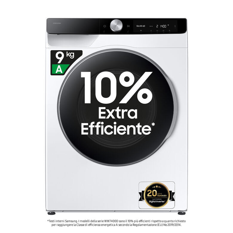 Samsung WW90DG6U85LKU3 Lavatrice A Libera Installazione 9 Kg, 1400 Giri, AI Control, AI Ecobubble™, AI Wash, Classe A-10%, Bianco