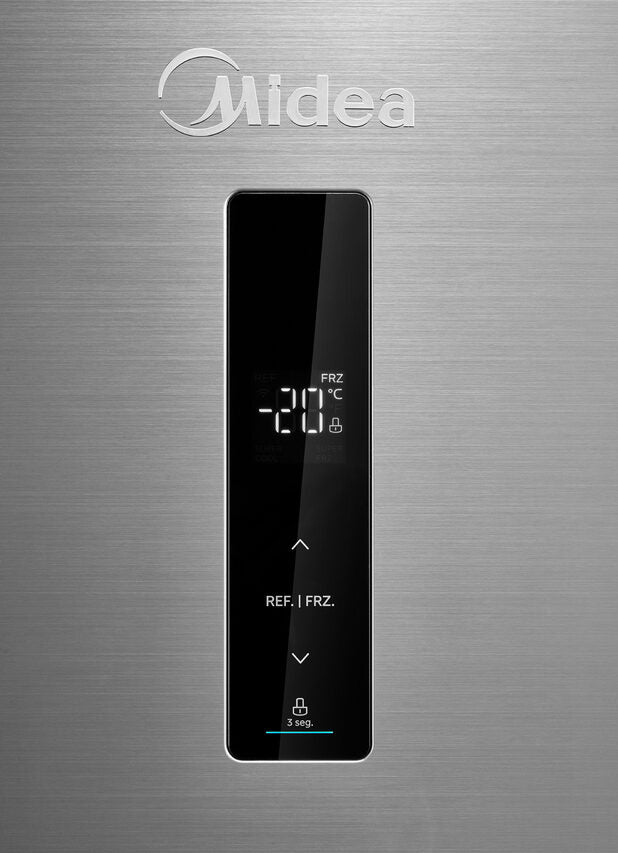 Midea MDRB593FGE46 Frigorifero Combinato A Libera Installazione, No Frost, Classe E, Inox