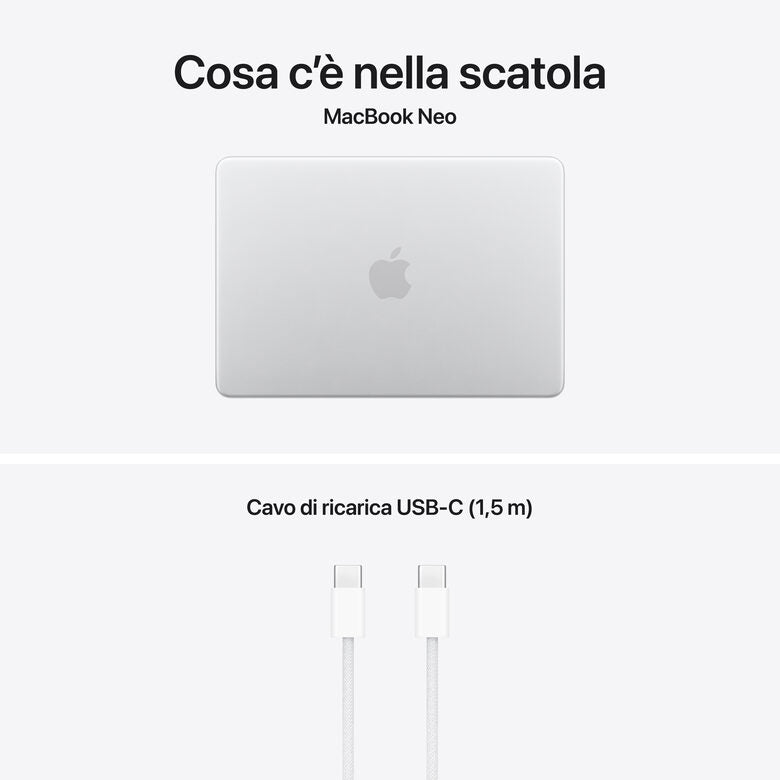 Apple MacBook Neo 13"A18 Pro chip 6‑core CPU 5‑core GPU 8GB 512GB SSD Touch ID - Argento