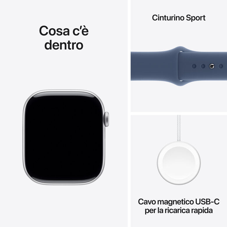 Apple Watch Series 10 Serie 10 GPS 46mm Cassa in Alluminio Color Argento con Denim Sport Band - S/M