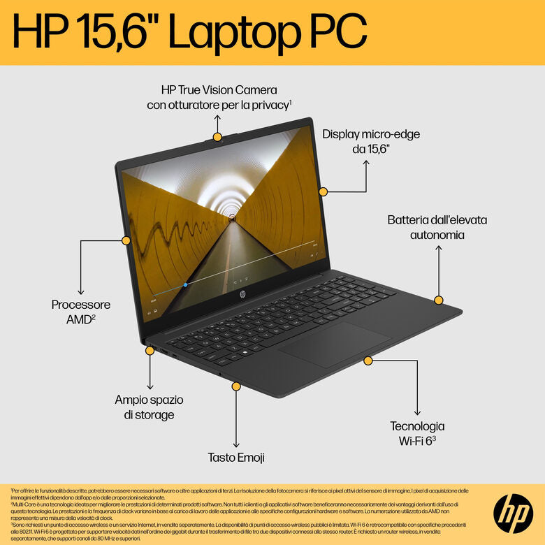 HP 15-fc0041nl AMD Ryzen™ 5 7520U Computer portatile 39,6 cm (15.6") Full HD 8 GB LPDDR5-SDRAM 256 GB SSD Wi-Fi 6 (802.11ax) Windows 11 Home Grigio