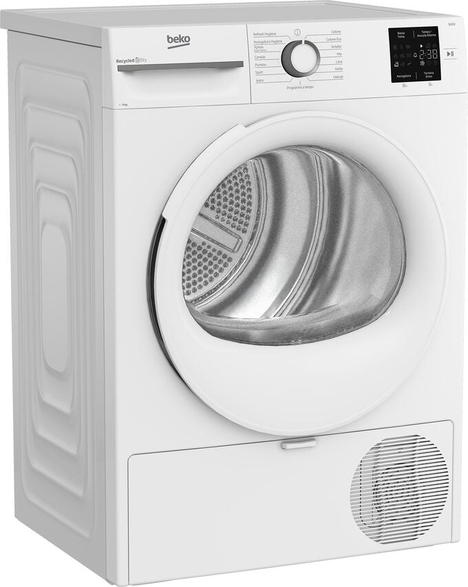 Beko BMT491WI_IT Asciugatrice A Libera Installazione 9kg, Pompa Di Calore, Optisense®, Linea Estetica NX, Motore Inverter, Display Digitale, Classe C, Bianco