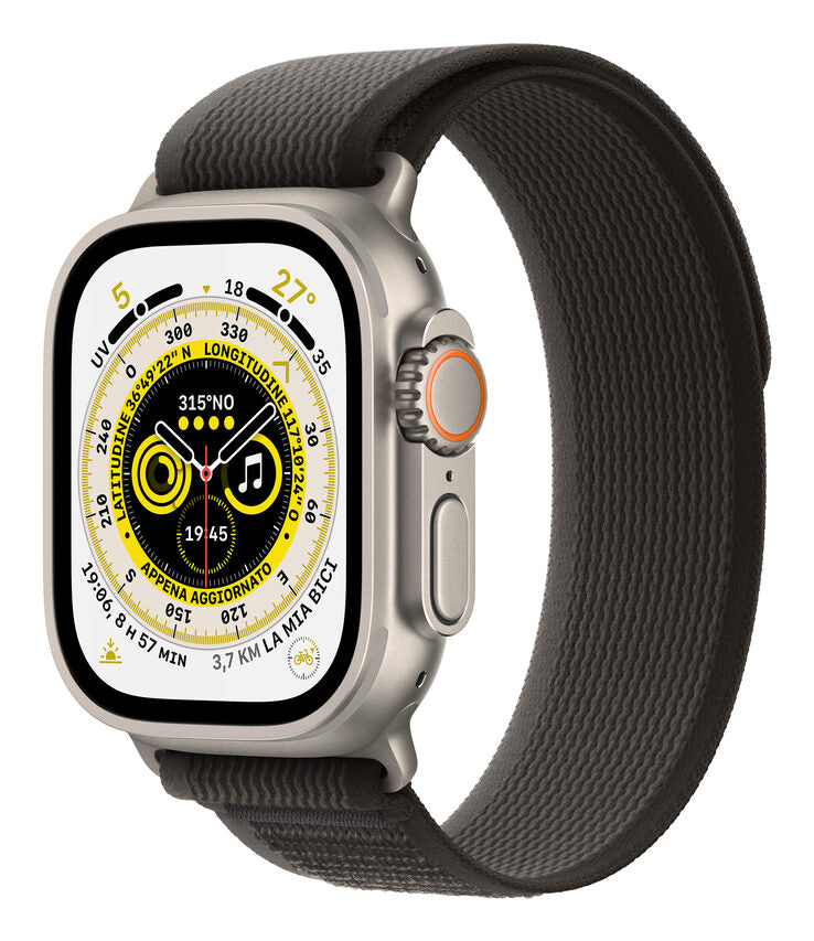 Apple Watch Ultra GPS + Cellular, 49mm Cassa in Titanio con Cinturino Trail Loop Nero/Grigio - M/L
