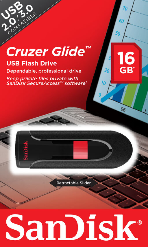 SanDisk Cruzer Glide unità flash USB 16 GB USB tipo A 2.0 Nero, Rosso