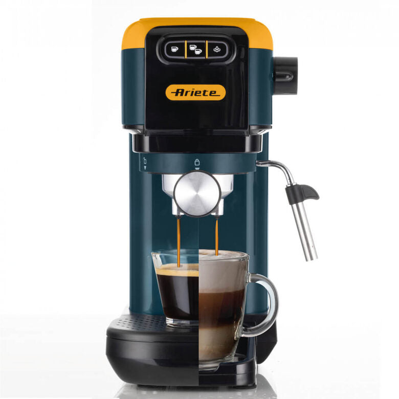 Ariete 1399 Mango Yellow Macchina da caffè espresso, Per polvere e cialde ESE, 1300 W, Capacità 1,1L, 15 bar di pressione, Filtro 1, 2 tazze e cialda ESE, Cappuccino, Giallo