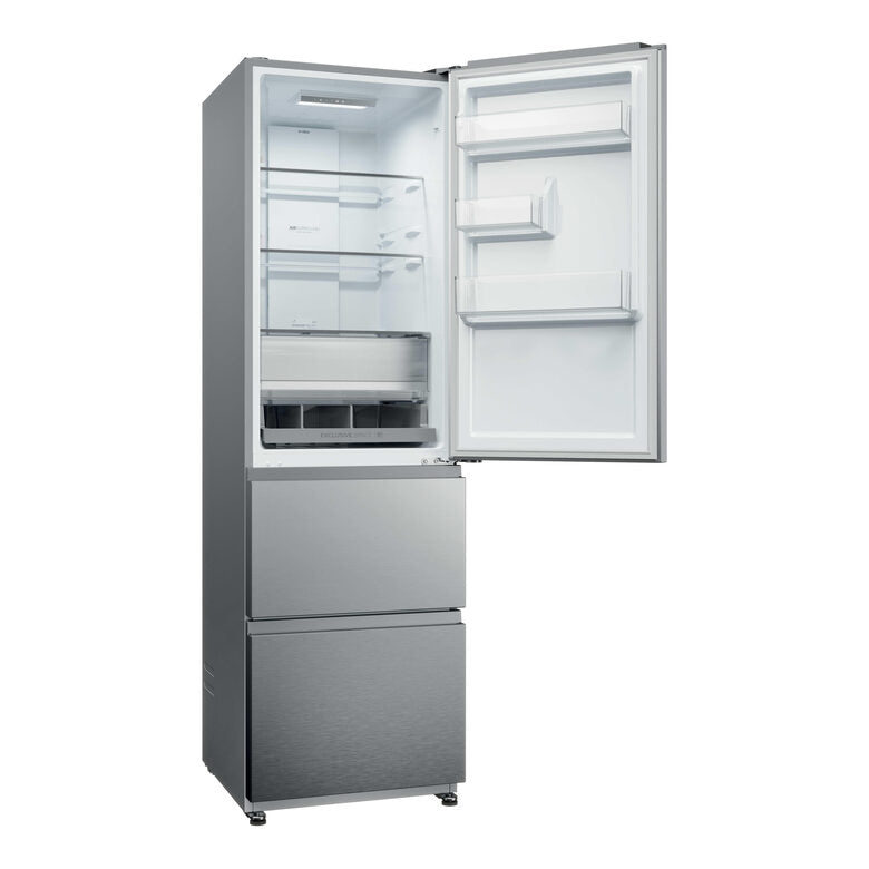 Haier HTR3518ENMX Frigorifero Combinato A Libera Installazione, No Frost, Tecnologia Haier Air Surround, Cassetti Direct Access, Classe E, Acciaio Inox